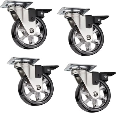 Set van 4 Zwarte Design Zwenkwielen met Rem Ø 75 mm Draagkracht 35 kg