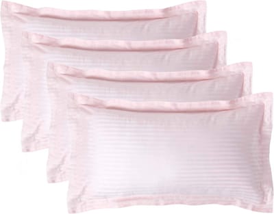 Homescapes Satijn Streep Katoen Kussensloop 50x90 cm met Sierrand – Set van 4 – Roze – 100% Egyptisch Katoen Satijn – Draaddichtheid 330