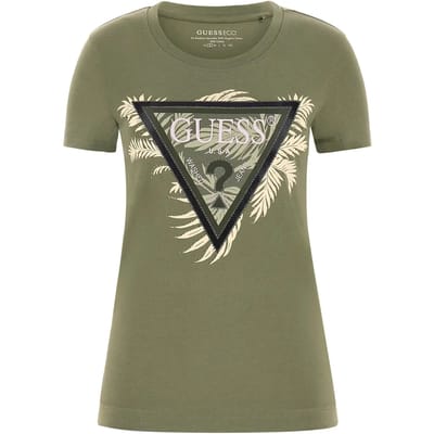GUESS Cn Ss Triangle Palm Lichen Leaf Green Taglia: XS | Maglie Sportivi Outlet | Donna | Verde