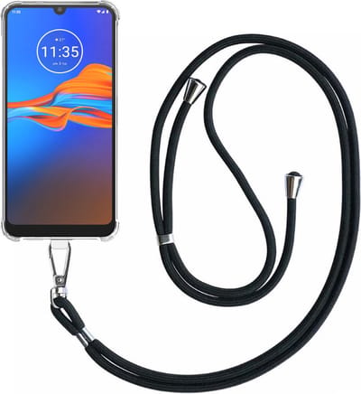 Telefoonhoesje Geschikt voor Motorola Moto E6 Plus Transparant ShockProof met Afneembaar Universeel Telefoonkoord - Cover Case Siliconen ShockProof with Lanyard - Smartphonica geschikt voor Motorola Moto E6 Plus
