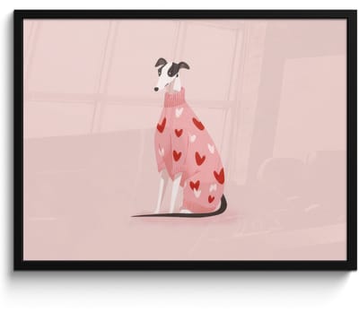 Poster in lijst - Fotolijst 70x50 cm - Posters - Hond - Hartjes - Roze - Posterlijst zwart - Decoratie - Wanddecoratie woonkamer - Muurdecoratie slaapkamer