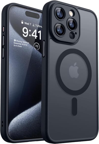 Hoesje Geschikt voor iPhone 15 Pro Hoesje Zwart - Hoesje Geschikt voor MagSafe iPhone 15 Pro - Shockproof Back Cover met Lens beschermer