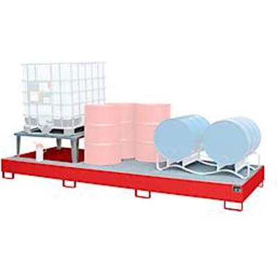 Opvangbak Bauer AWA 31, staal, rood, L 3850 x B 1460 x H 780 mm, 1000 l, voor 3 x 1000 l IBC, 1 vulhulpstuk, 2 roosters