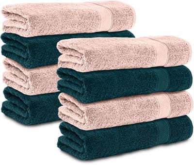 Komfortec 8x Handdoek 70x140 - 100% Katoen – Handdoekenset - Zacht - Roze/Petroleumblauw