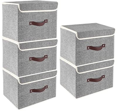 Opvouwbare Opbergdoos met Deksel - Set van 5 - 38x25x25 cm - Wasbaar en Duurzaam