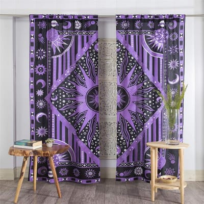 3D Indiase Gordijnen Zon Vorm Mandala Hippy Stijl Bohemien Woonkamer Slaapkamer Huisinrichting Zonnescherm Gordijn Ringtop 2 Gordijnpanelen W110H240(CM)x2&Grommet Top