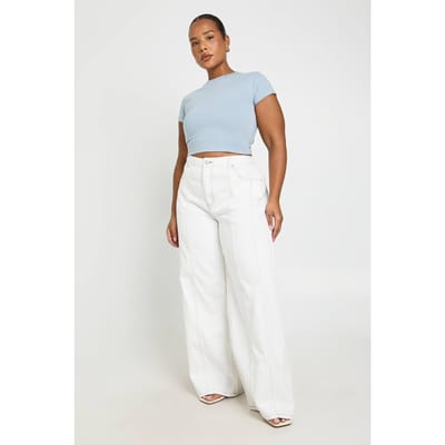 boohoo Dames Plus Rechte Pijp Jeans Met Naaddetail | Ecru | Maat: 44