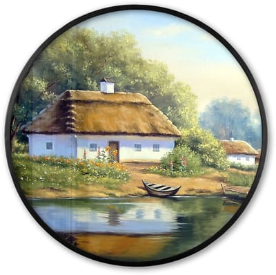 Poster in lijst Rond - Fotolijst 60x60 cm - Posters - Schilderij - Huis - Natuur - Water - Olieverf - Ronde posterlijst zwart - Decoratie - Wanddecoratie woonkamer - Muurdecoratie slaapkamer