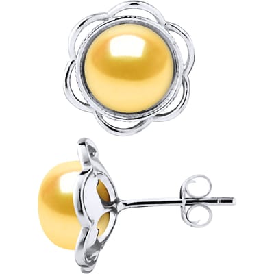 Stud Oorbellen FLOWER Beads Freshwater 89mm gouden knopen 925