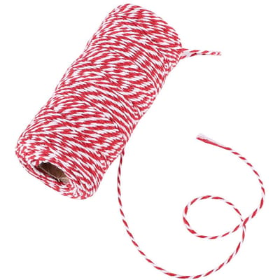 100m Fait Main Fil de Coton Double Couleur Ficelle Corde Décoration(rouge blanc)