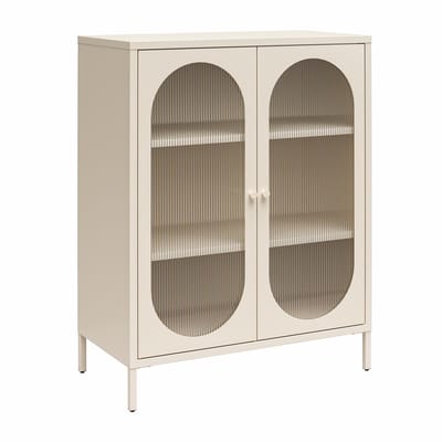 Notio Living Luna - Kast Laag met 2 Glasdeuren in Metaal Creme