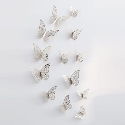 12 Stuks 3D Holle Vlinder Muurstickers Goud Roségoud Zilver Vlinderstickers voor Bruiloft Verjaardag Huis Kamer Decoraties