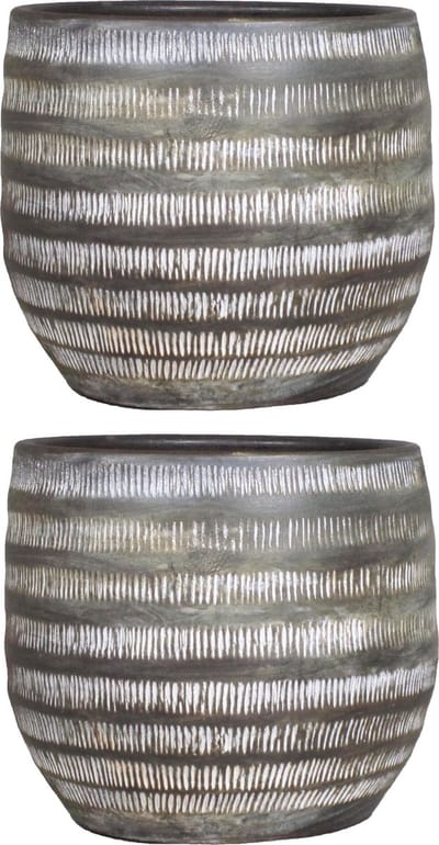 Bloempot in kleur mat terra bruin keramiek voor kamerplant H11 x D14 cm- 2x stuks - plantenpotten binnen