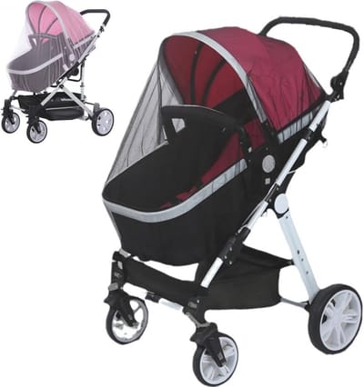 Universele Insectenbescherming voor Kinderwagens - Praktische Dubbele Ritssluiting en Luchtige Bescherming voor Kinderwagen, Bed of Autostoel (Zwart + Wit)