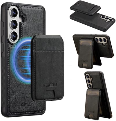 Telefoonhoesje geschikt voor de Samsung Galaxy A57 5G - Silicone TPU en kunst leer - zwart back cover hoesje case met pasjeshouder - 3 pasjes afneembaar - MagSafe functie - L3
