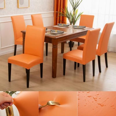 Housses de chaise de salle à manger, housse de protection de chaise de salle à manger extensible en cuir Pu solide, imperméable et résistante à l'huile 1 COVER orange