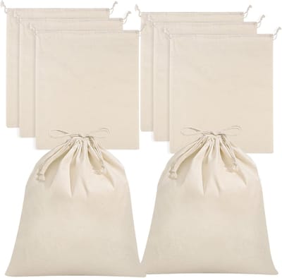 Set van 8 kleine stoffen zakjes, 10 x 15 cm, katoenen zakjes met trekkoord, katoenen zakjes om te beschilderen, jute zakjes, onbedrukt, doe-het-zelf opbergzakjes voor fruit, groenten, bruiloften,knutselprojecten.