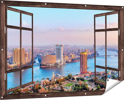 Gards Tuinposter Doorkijk De Nijl Rivier in Cairo, Egypte - 150x100 cm - Tuindoek - Tuindecoratie - Wanddecoratie buiten - Tuinschilderij