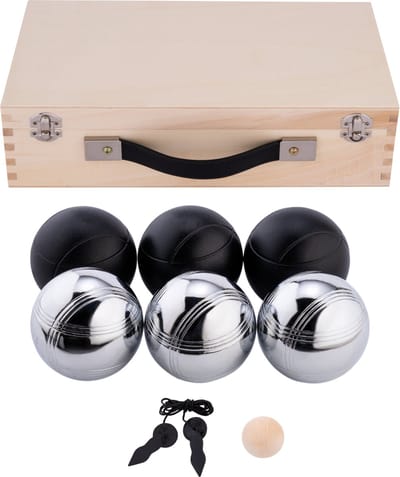 Metalen Jeu de Boules - 6 ballen in houten kist - Zwart/ Grijs - Luxe set - Pétanque - Boules - Metalen ballen - Geschikt voor elke Jeu De Boules baan - Longfield