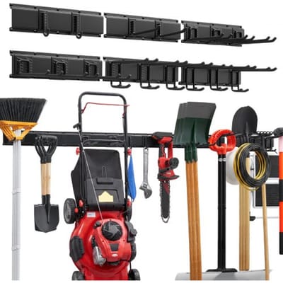 VEVOR Gereedschapshouder voor wandmontage, 2514,6 mm, draagvermogen 544 kg, voor wandmontage, koolstofstaal, 6 rails en 16 haken, inclusief schroeven en pluggen, gereedschapsorganizer voor garage, kelder en tuin.