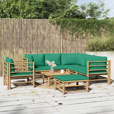 vidaXL - 8-delige - Loungeset - met - kussens - bamboe - groen