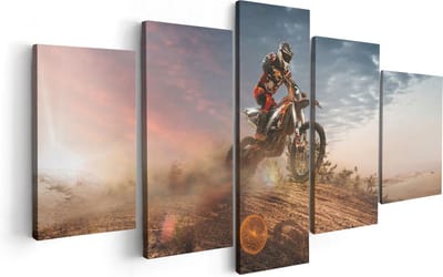 Artaza Canvas Schilderij Vijfluik Motorcross Op Een Heuvel Bij Zonsondergang - 100x50 - Foto Op Canvas - Canvas Print