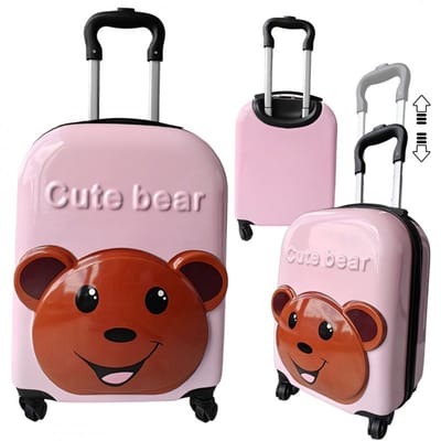 Roze Kinder Cabinekoffer met Teddybeer Design – Lichtgewicht Trolley met Wielen