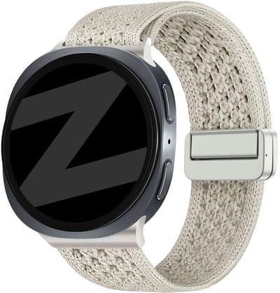 Bandz Vintage nylon bandje geschikt voor Samsung Galaxy Watch 9 (40/44mm) / Watch 8 (40/44mm) / 8 Classic (46mm) – comfortabel en lichtgewicht horlogebandje met vintage look (Sterrenlicht)