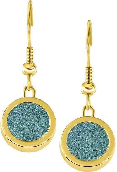Quiges RVS Schroefsysteem Oorhangers Oorbellen Goudkleurig met Verwisselbare Turkoois Glitter Mini Munt Set - ECOS209