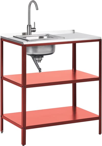 VILAMA - Buitenkeuken met spoelbak - Rood - 80x50x92 cm - Staal