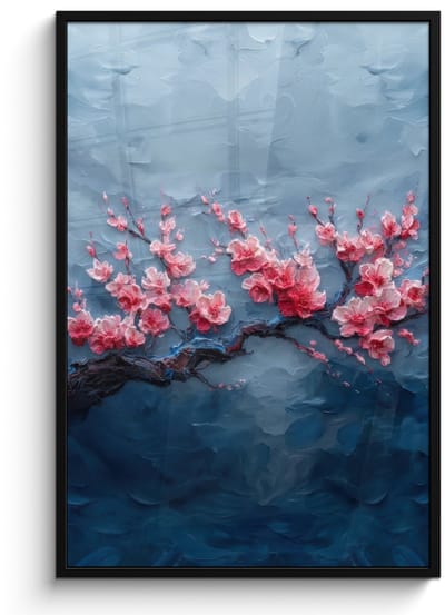 Poster in lijst - Fotolijst 80x120 cm - Posters - Bloesem - Bloem - Roze - Tak - Posterlijst zwart - Decoratie - Wanddecoratie woonkamer - Muurdecoratie slaapkamer