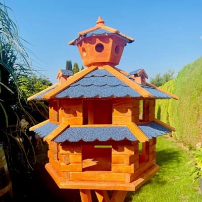 Weerbestendig Vogelhuisje XXL voor Tuin en Balkon - Bruin en Blauwe Accenten