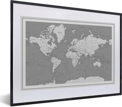 Poster in lijst - Fotolijst 40x30 cm - Posters - Wereldkaart - Vintage - Atlas - Kinderen - Jongens - Meisjes - Posterlijst zwart - Decoratie - Wanddecoratie woonkamer - Muurdecoratie slaapkamer