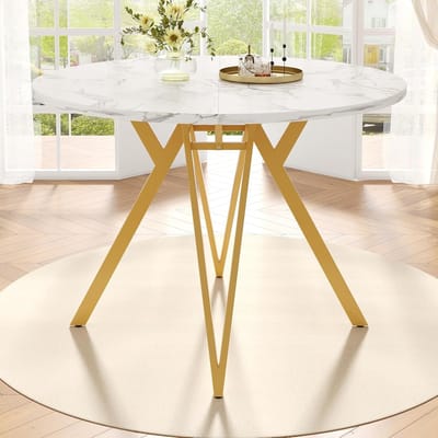 Ronde Eettafel - Keukentafel Woonkamer - Gezellig Tafelen - Moderne Stijl - 100cm Diameter - Wit Met Metaal
