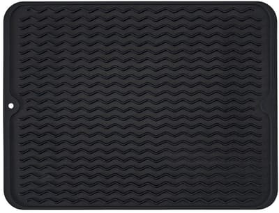 Siliconen Afdruipmat – 40x30 cm – Zwart – Antislip & Hittebestendig – Sneldrogende Droogmat voor Aanrecht, Gootsteen of Koelkast – ANMI