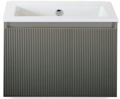 Frozen 3D Badmeubelset 60 cm - Greeplijst in Kleur - Petrol Mat - Keramische Wastafel Wit Zonder Kraangat