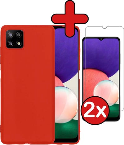Hoesje - Met 2x Screenprotector - Geschikt voor Samsung Galaxy A22 4G - Sterk & Shockproof - Telefoon Hoes - Back Cover - Siliconen Case - Telefoonhoes - Rood