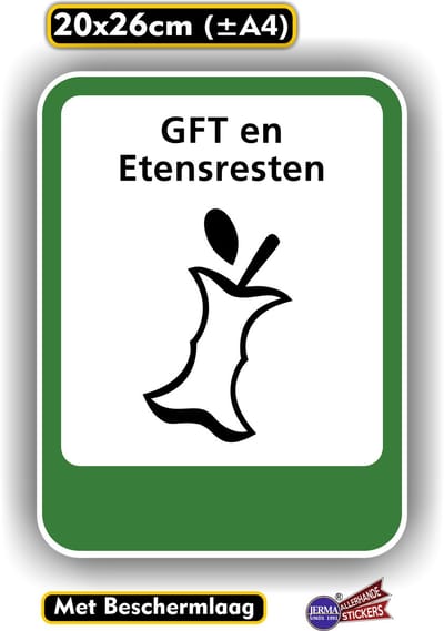 Jerma - GFT - Sticker - Afvalbak - Kliko - 20 x 26 cm - Zelfklevend - Weerbestendig - Krasvrij