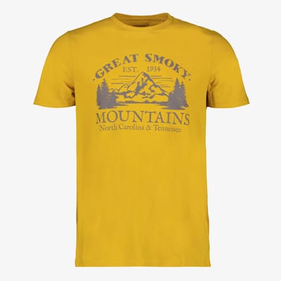 Unsigned heren T-shirt met opdruk van bergen geel - Maat XL