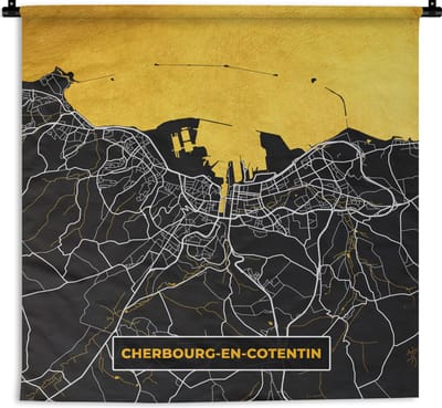 Wandkleed - Wanddoek - Plattegrond – Kaart – Stadskaart – Frankrijk – Cherbourg-en-Cotentin - 180x180 cm - Wandtapijt