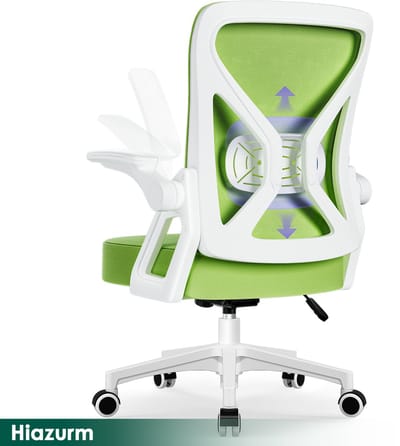Hiaonyx Bureaustoel-Ergonomische bureaustoel-bureaustoelen voor volwassenen-Opklapbare armleuningen-Lendensteun-Verdikt en verbreed zitkussen-Groente