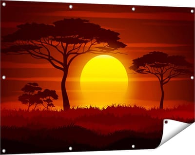 Gards Tuinposter Zonsondergang in de Savanne - Abstract - 120x80 cm - Tuindoek - Tuindecoratie - Wanddecoratie buiten - Tuinschilderij