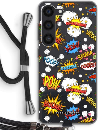 Case Company® - Hoesje met koord geschikt voor Samsung Galaxy S23 hoesje met Koord - Pow Smack - Telefoonhoesje met Zwart Koord - Bescherming aan alle Kanten en Over de Schermrand
