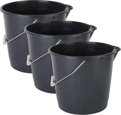 Talentools Huishoud/schoonmaak emmer met tuit - 3x - 10 liter - zwart - multifuctioneel