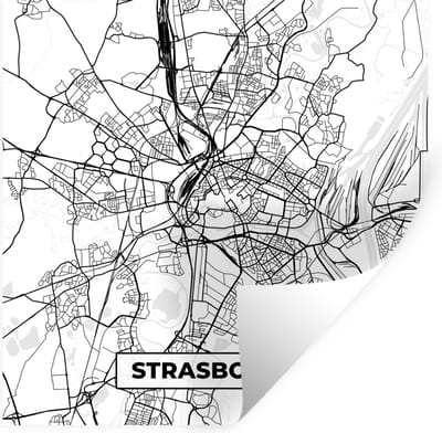 Muurstickers - Sticker Folie - Stadskaart - Strasbourg - Frankrijk - Kaart - Plattegrond - Zwart wit - 100x100 cm - Plakfolie - Muurstickers Kinderkamer - Zelfklevend Behang XXL - Zelfklevend behangpapier - Stickerfolie