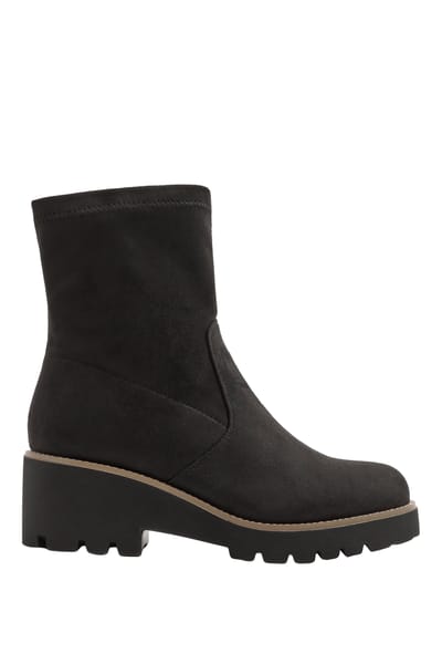 Yours Zwarte Stretch Wedgeboots Van Imitatiesuède In Brede Epasvormsize 37E