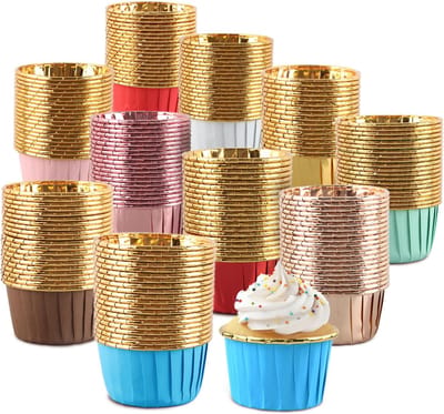 Muffinvormpjes Papier, 200 stuks, Minimuffinvorm Papier Bakvormpjes, Muffin Vormpjes voor Verjaardag Feest Huwelijk Kerstmis, Taartdecoratie (Goud)