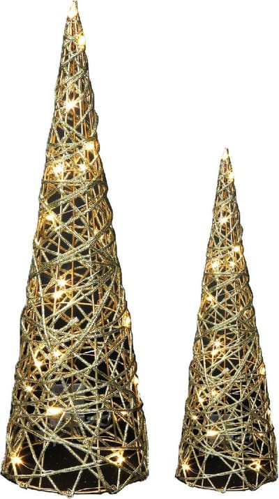 Countryfield LED kegels - kerstboom lampen - 2x- goud - H40, H60cm - warm wit - timer