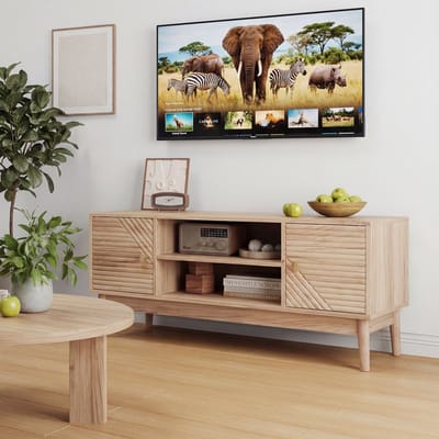 DESMIU Tv-Meubel - Mid-Century Design Met Opbergruimte En Kabeldoorvoer - Voor Woonkamer En Slaapkamer - Mdf In Eikenkleur - 110x40x48 Cm