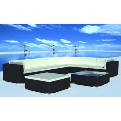 vidaXL - 8-delige - Loungeset - met - kussens - poly - rattan - zwart
